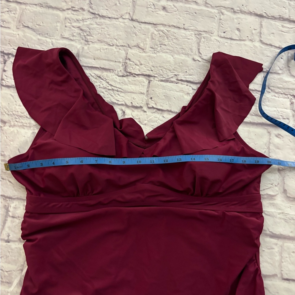🔵”NWT” Elegant MAROON Ruffle One-Piece Swimsuit - Picture 11 of 13
